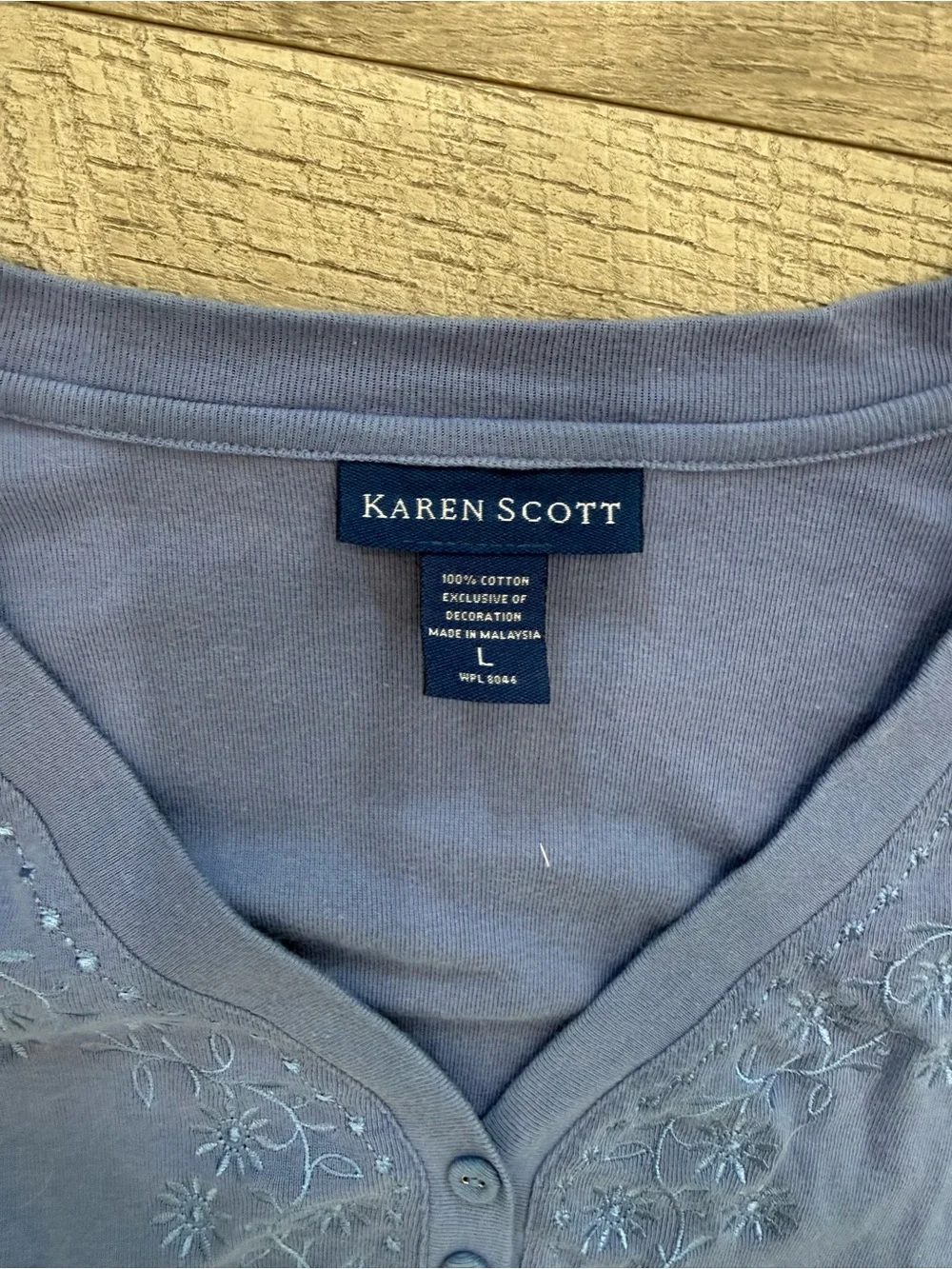 Karen Scott long sleeve olive and blue tops